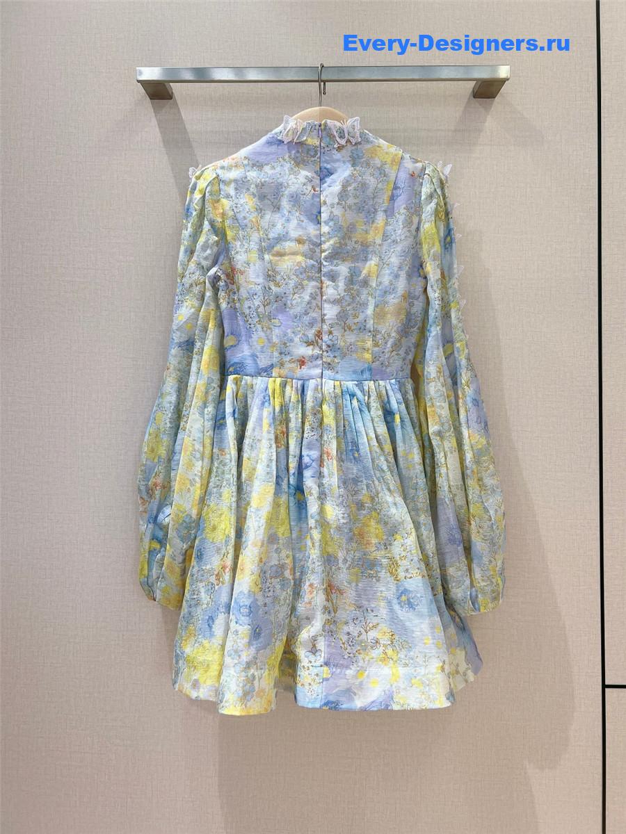 Zimm Flutter Butterfly Lace Long Sleeve Linen Dress