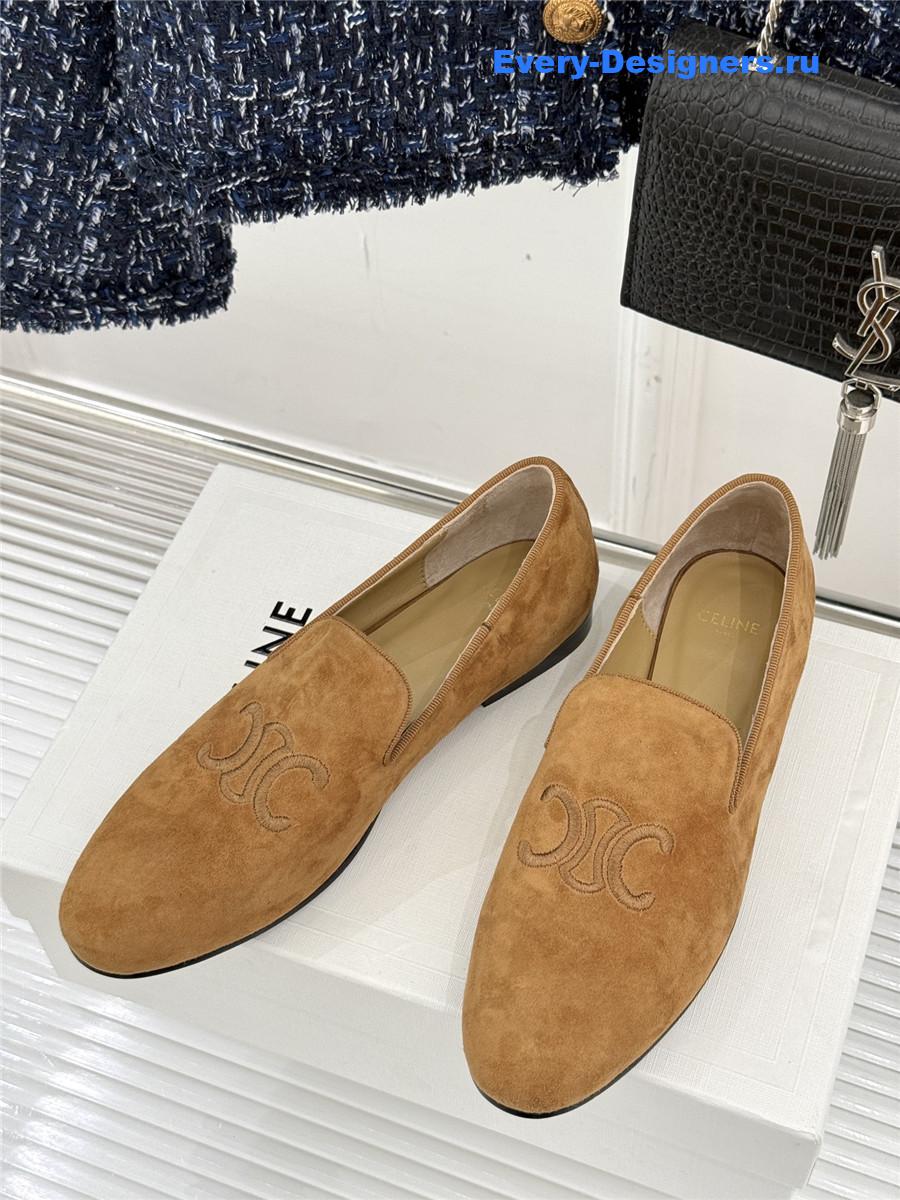 Ce1i*e logo-embroidered suede loafers in brown