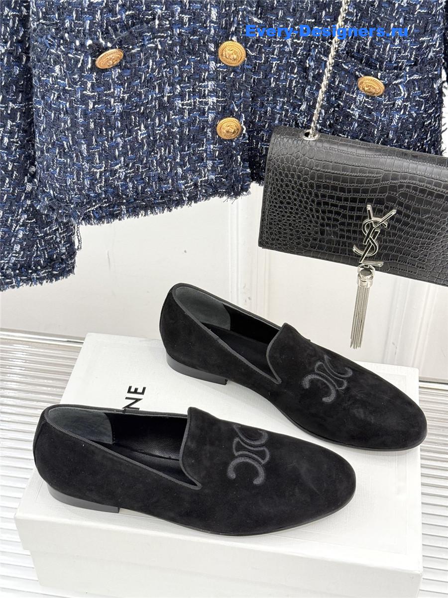 Ce1i*e logo-embroidered suede loafers womens