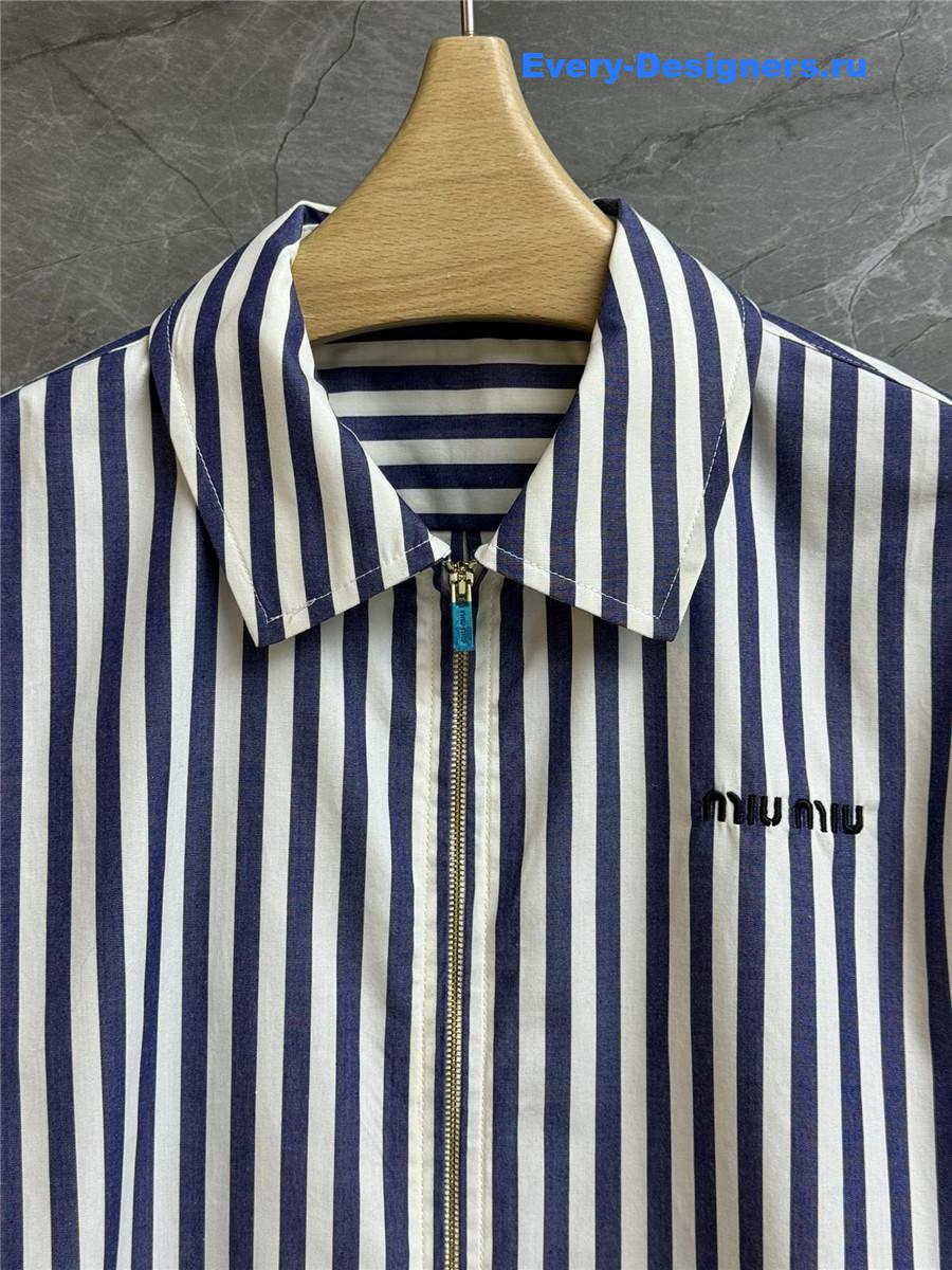 Miu Miu Striped Zip-Up Shirt Blue