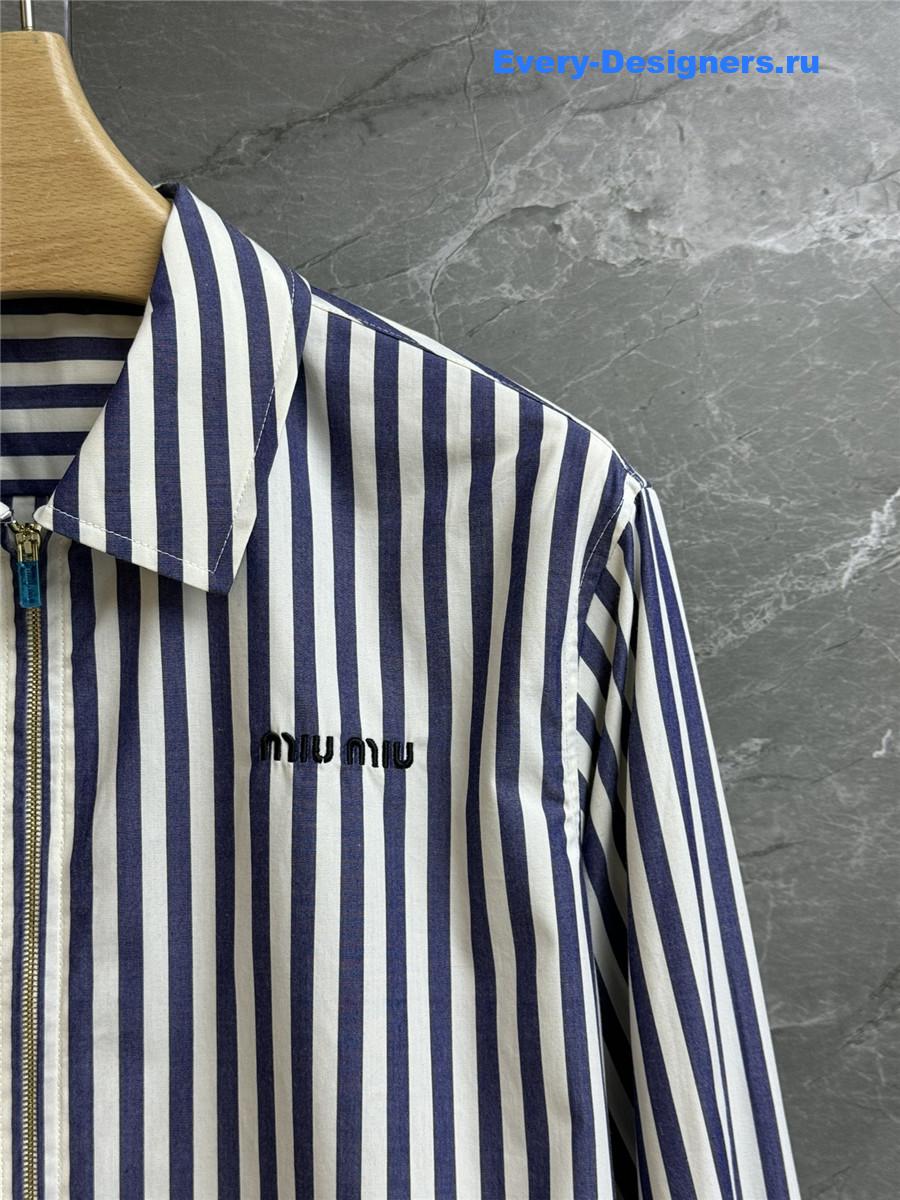 Miu Miu Striped Zip-Up Shirt Blue