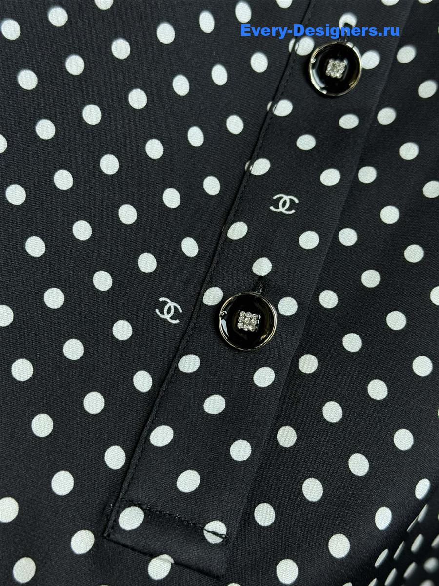 Ch**el black white polka dot silk shirt