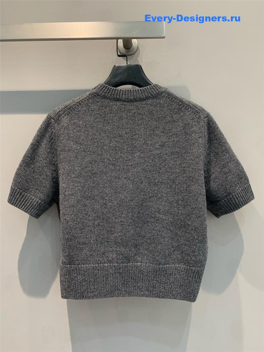 Pra*a grey embroidered logo short sleeve top