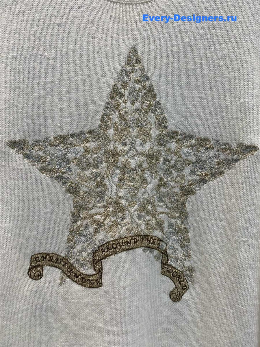 D10r star embroidered cashmere sweater in white