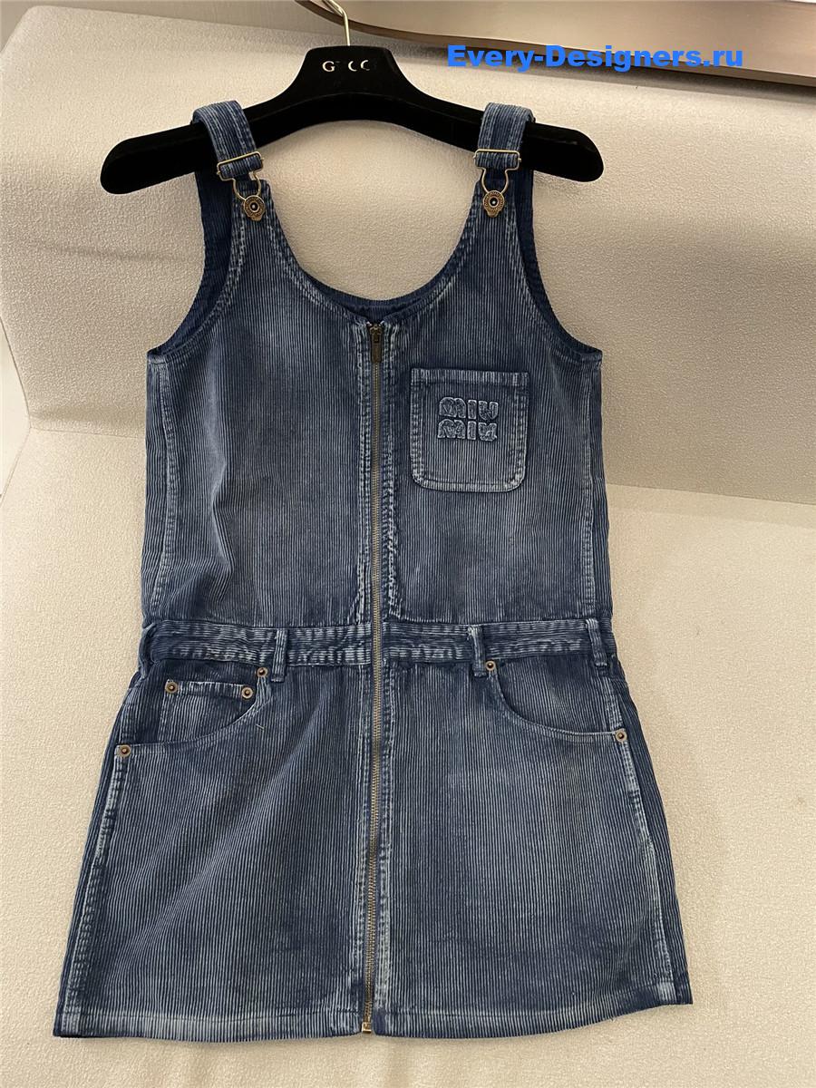Miu Miu Sapphire Blue Corduroy Mini-Dress