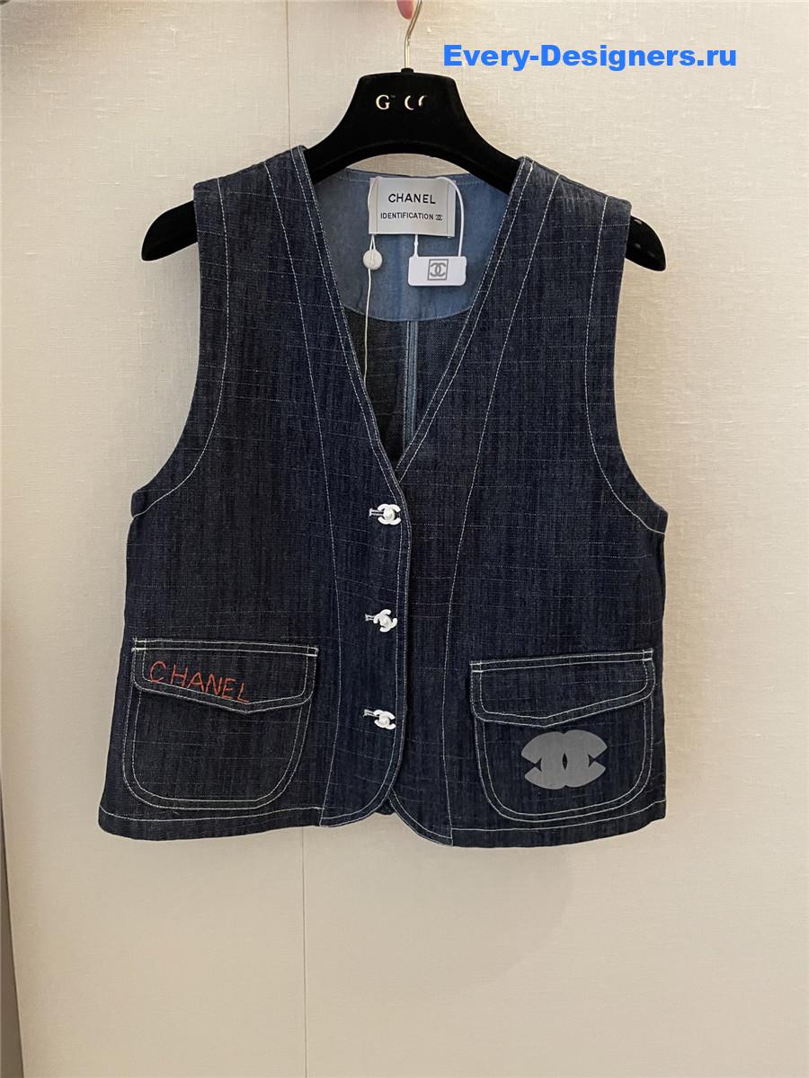 Ch**el logo blue denim vest