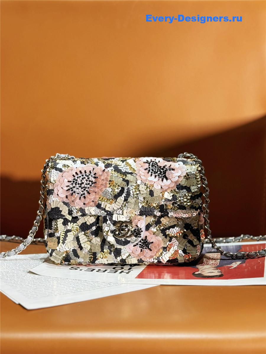 Ch**el 20 sequin glass pearl cf flap bag