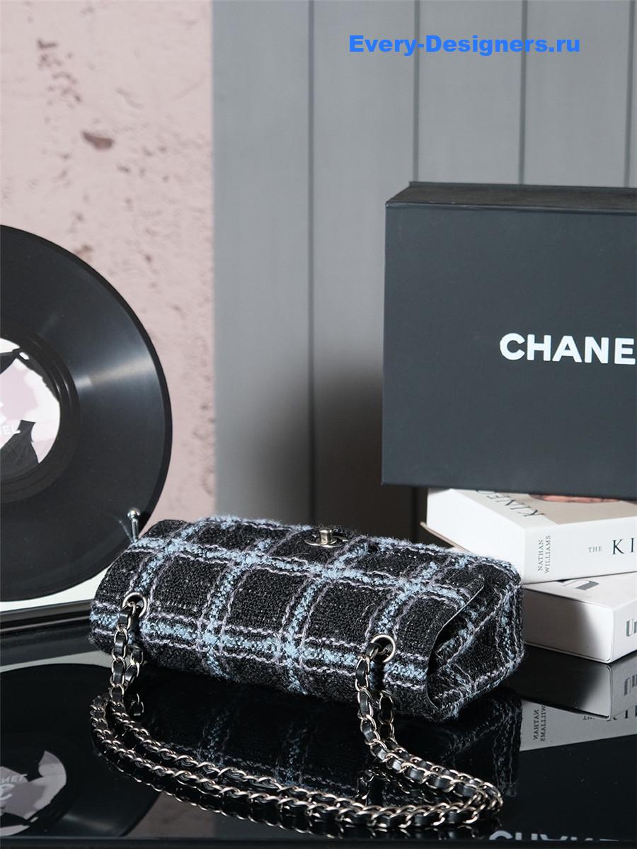 Ch**el black blue tweed flap bag