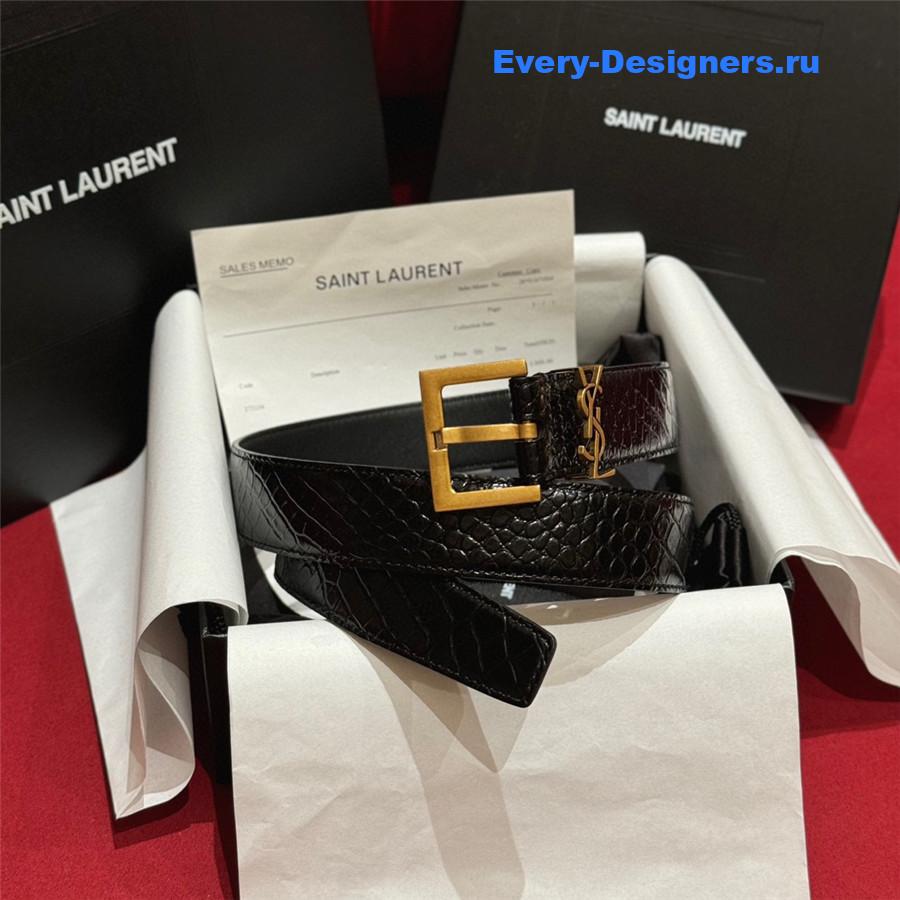 Sa1nt Lau*nt black monogram square-buckle belt