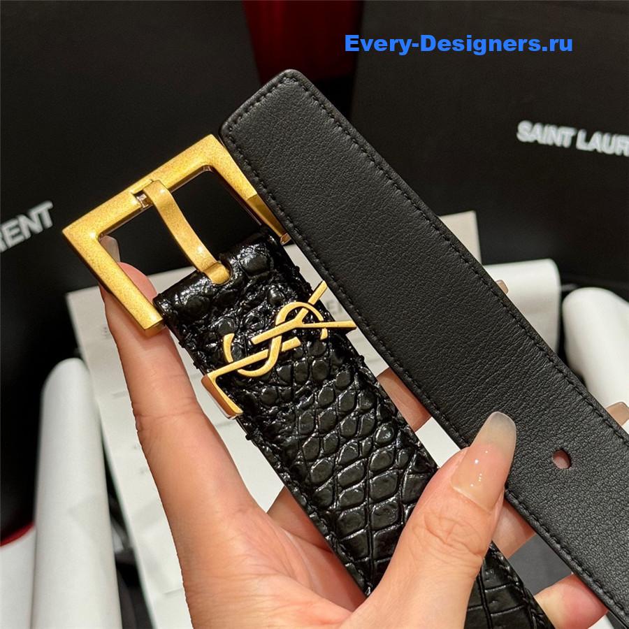 Sa1nt Lau*nt black monogram square-buckle belt