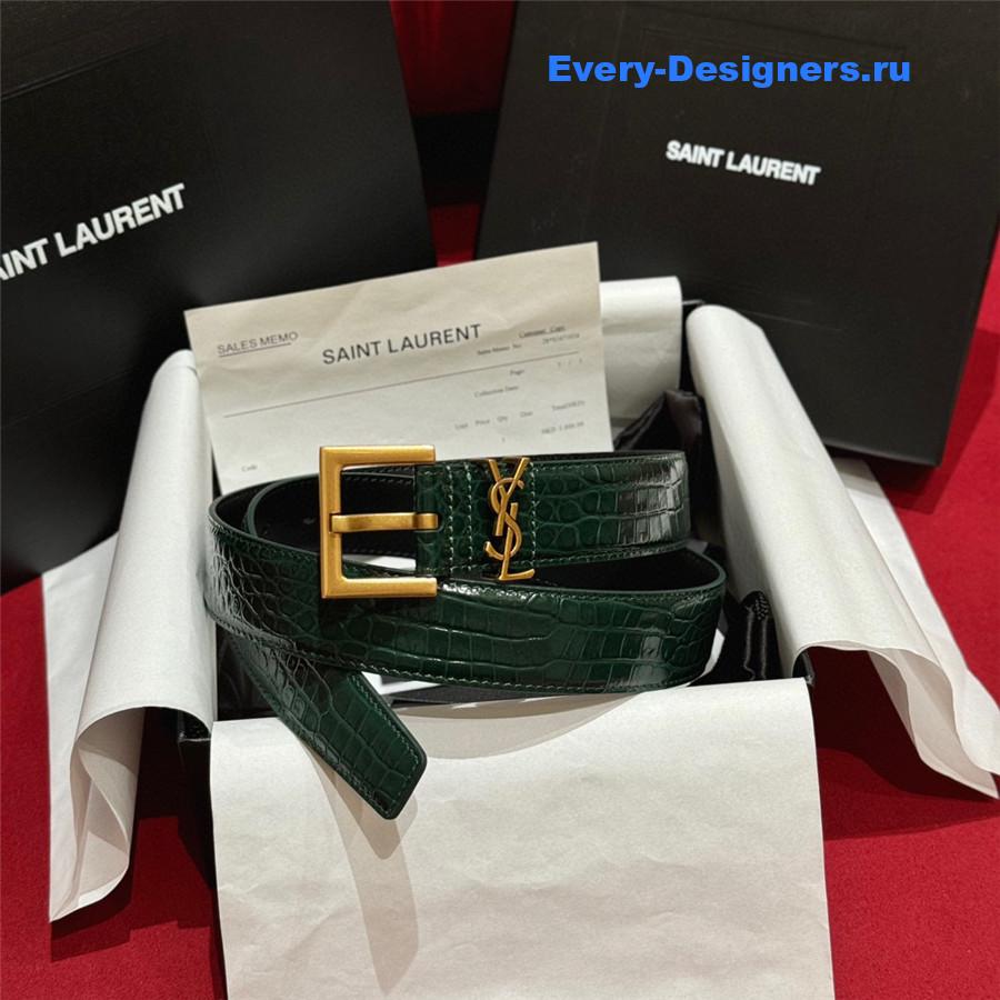 Sa1nt Lau*nt green monogram square-buckle belt