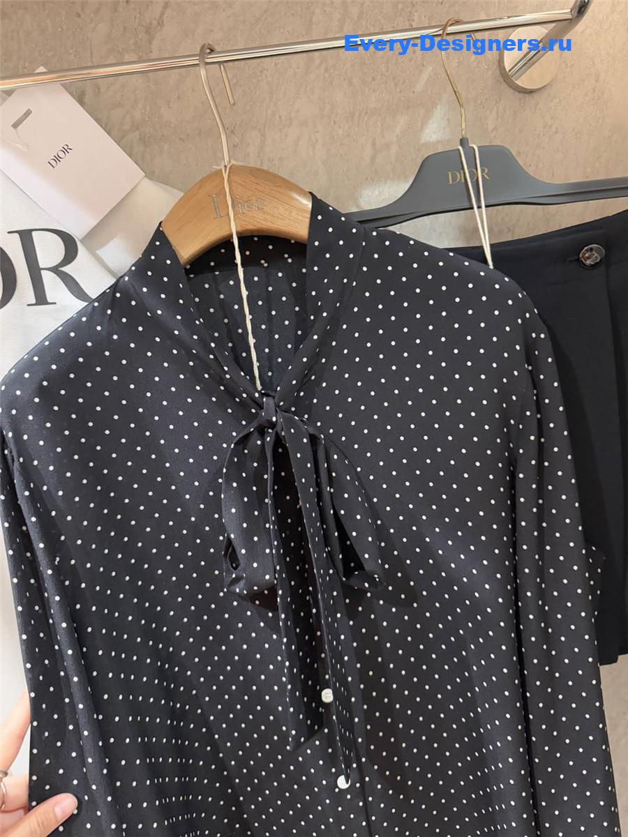 D10r navy silk polka dot blouse