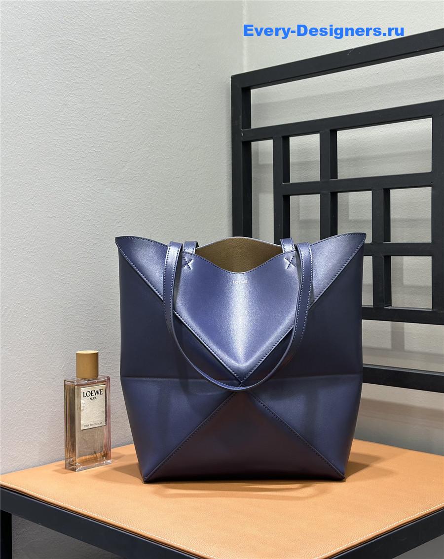 L0ew* puzzle fold convertible medium leather tote blue