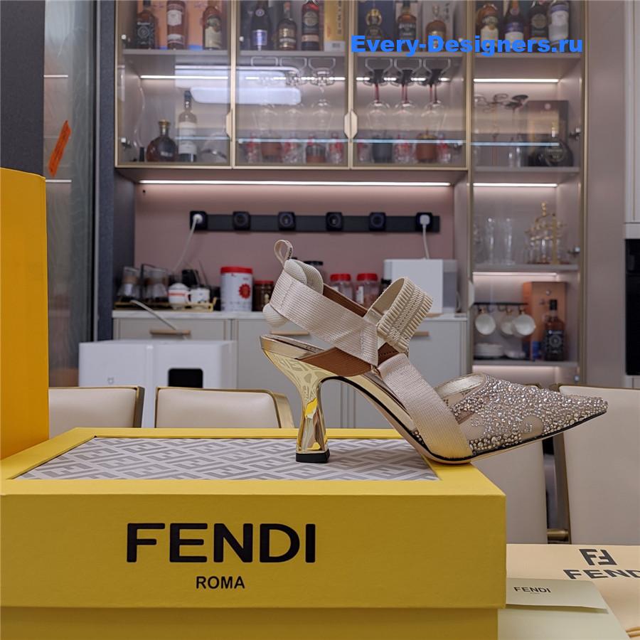 F**di colibri rhinestone heels beige