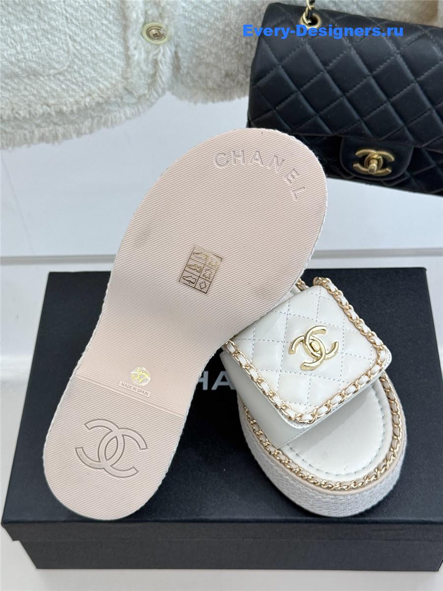 ch**el D1am0nd chain platform slippers white