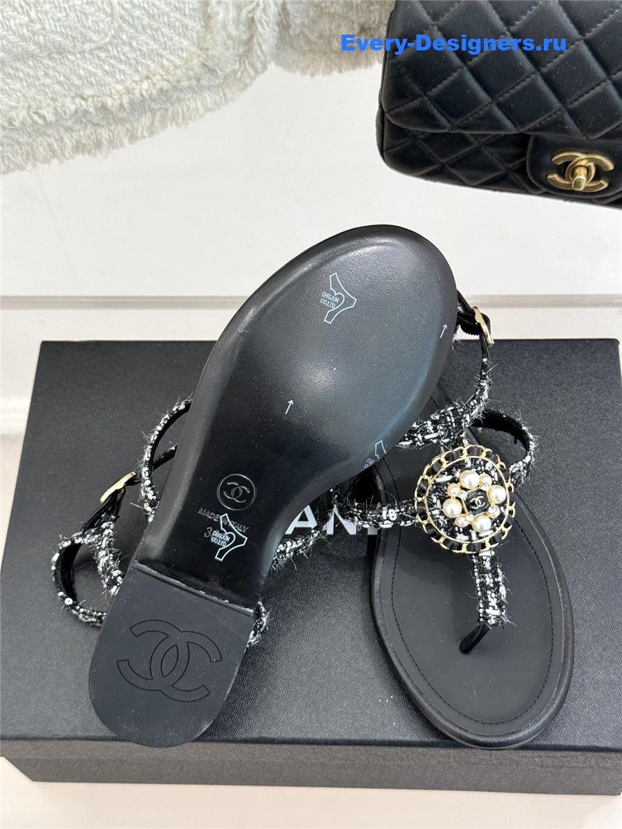 Ch**el camellia pearl tweed flip flops