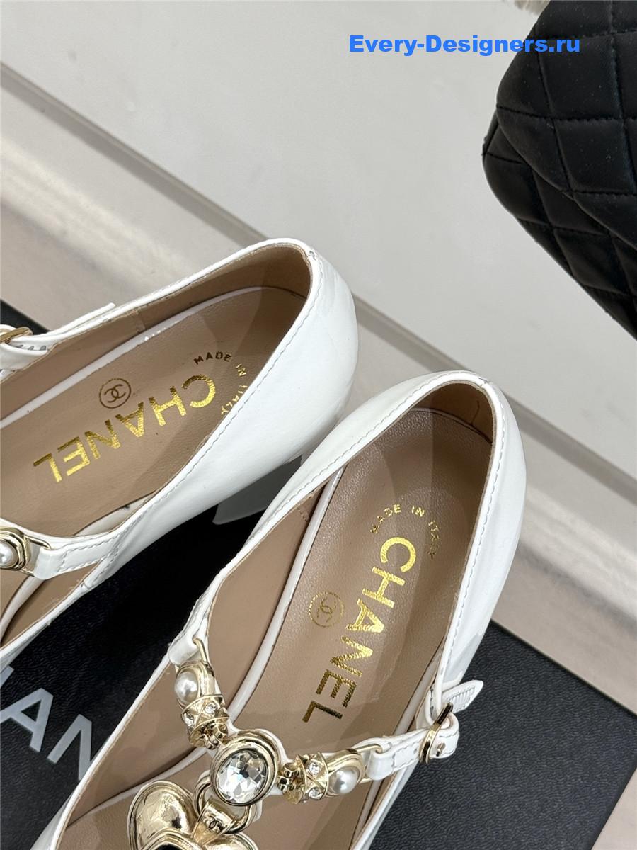 Ch**el chunky heels mary jane pumps white