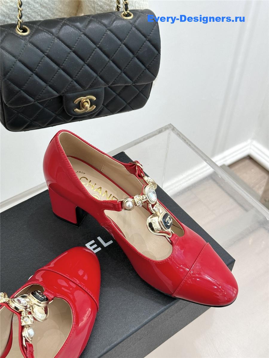 Ch**el chunky heels mary jane pumps red
