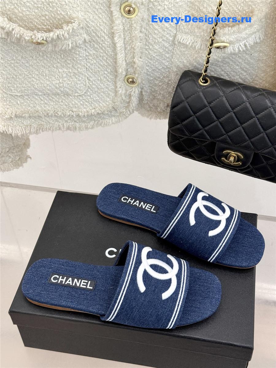 Ch**el denim embroidery flat slippers