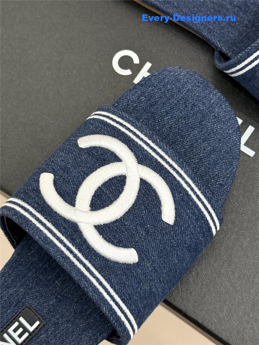 Ch**el denim embroidery flat slippers