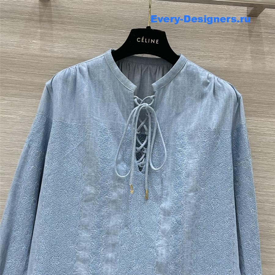 Ce1i*e arc de triomphe embroidered denim shirt