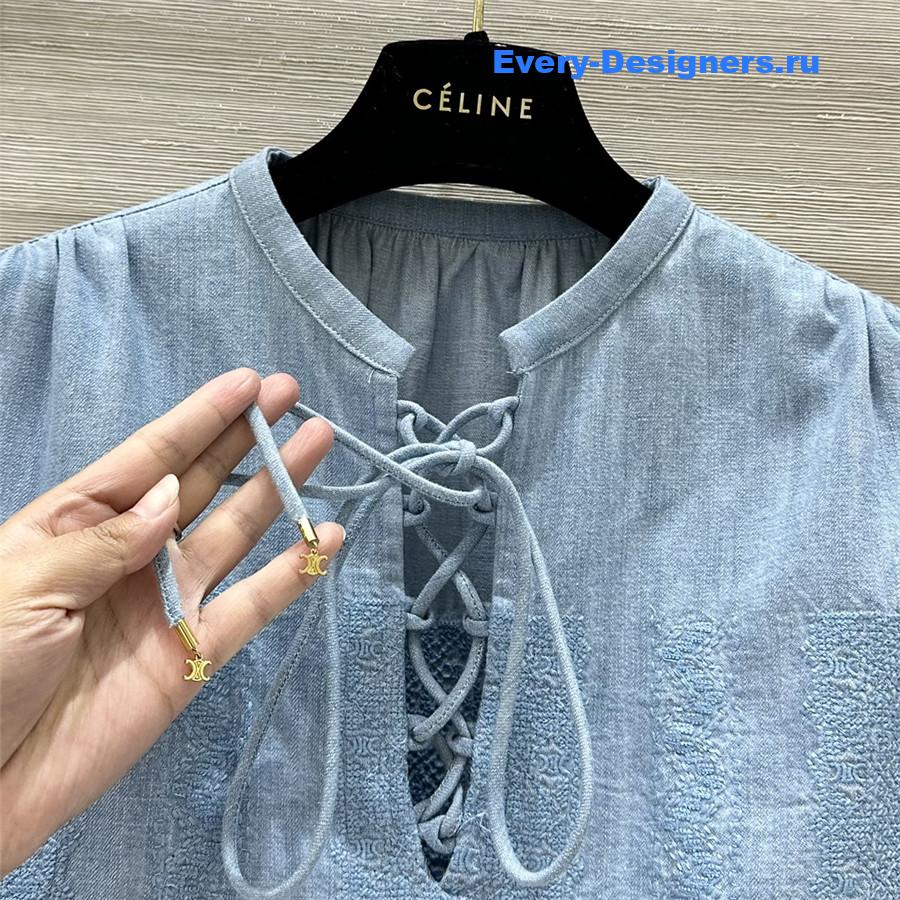 Ce1i*e arc de triomphe embroidered denim shirt