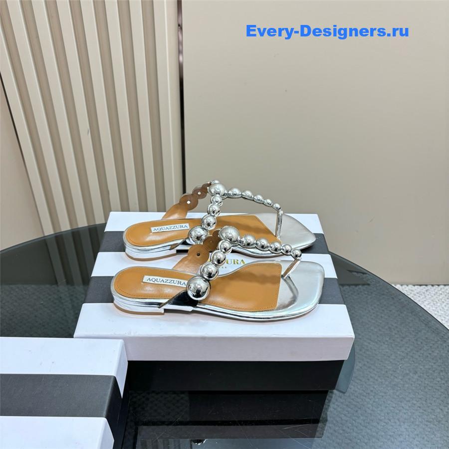 Aquazzura Silver Flat Flip Flops