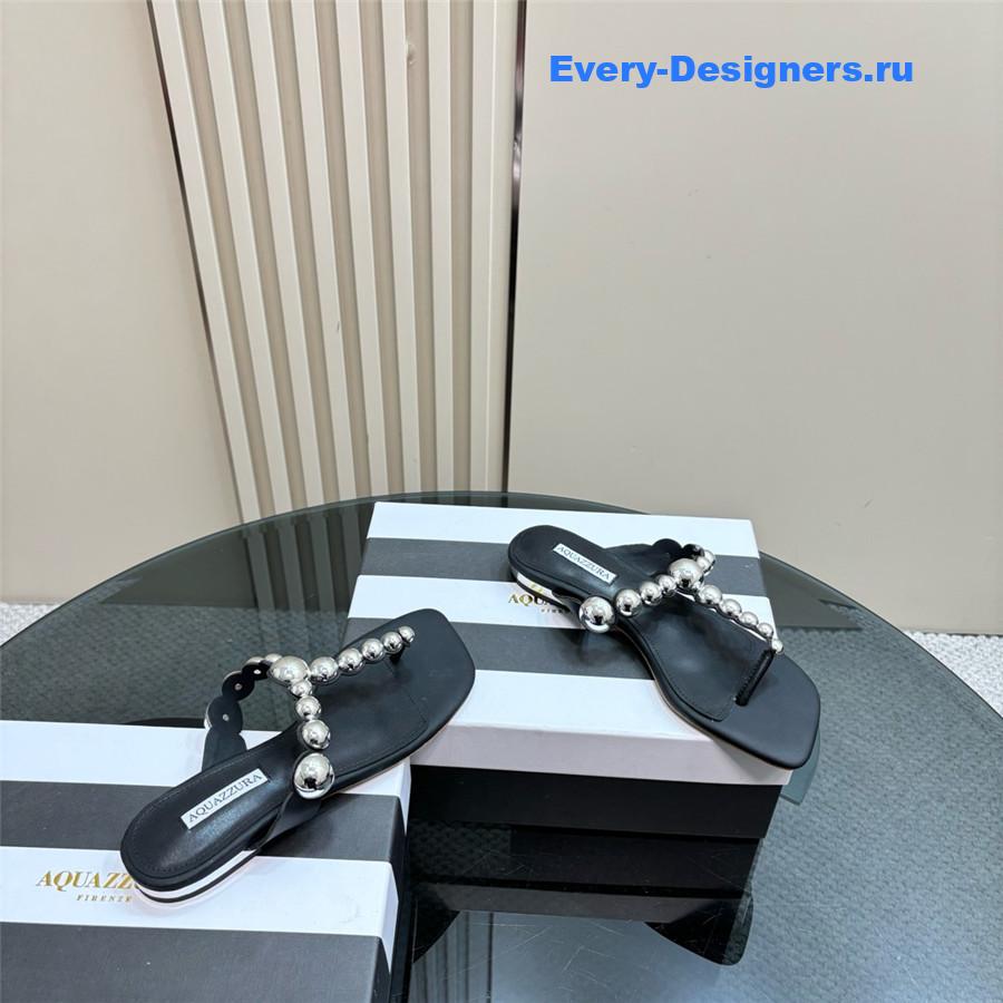 Aquazzura Black Flat Flip Flops