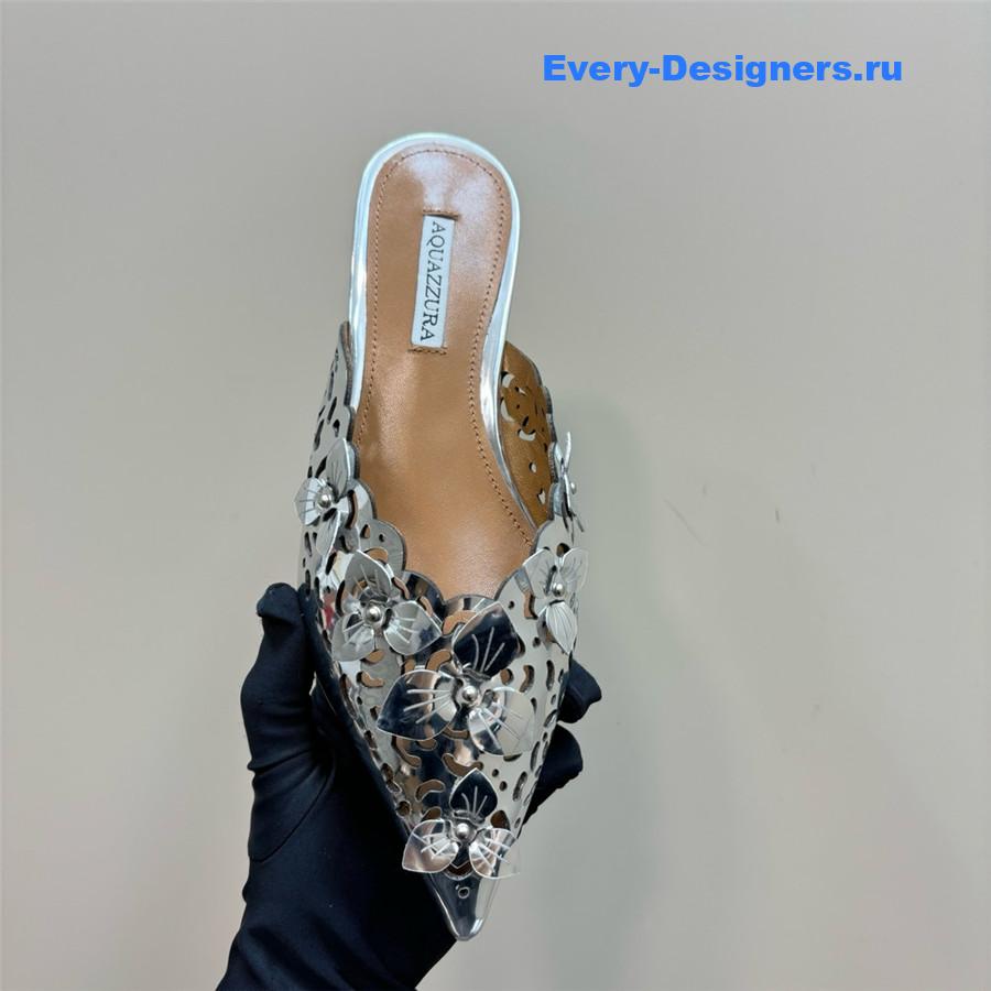 Aquazzura Silver Pointed Flat Mules