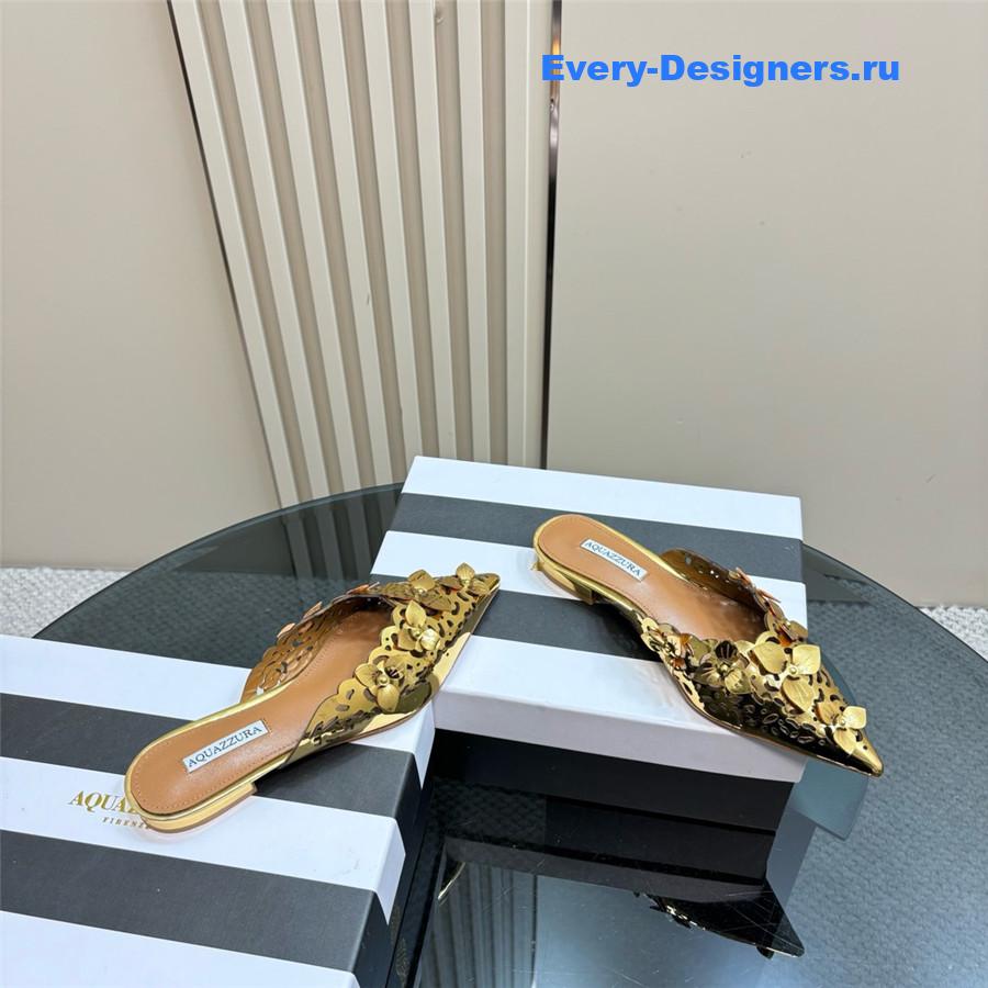 Aquazzura Gold Pointed Flat Mules