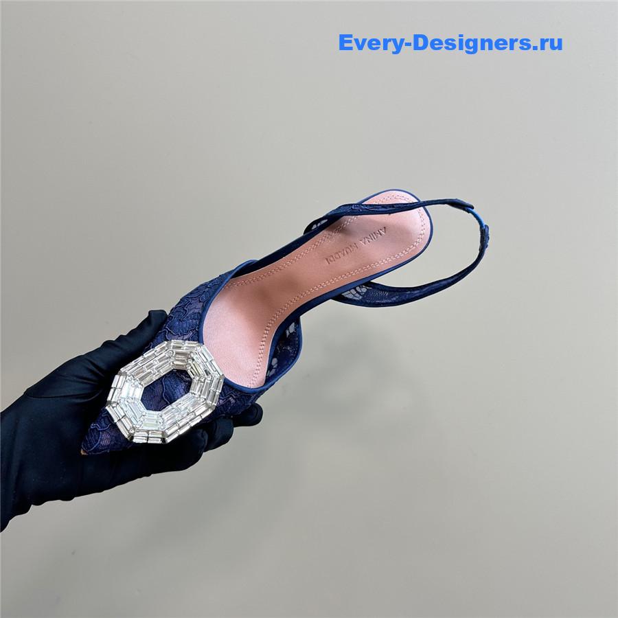 Amina Muaddi Camelia Blue Satin Pumps