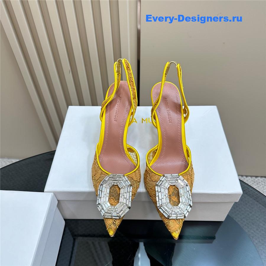 Amina Muaddi Camelia Yellow Satin Pumps