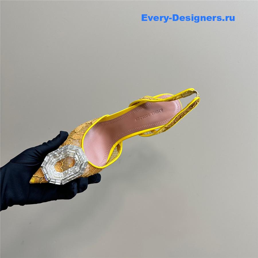 Amina Muaddi Camelia Yellow Satin Pumps