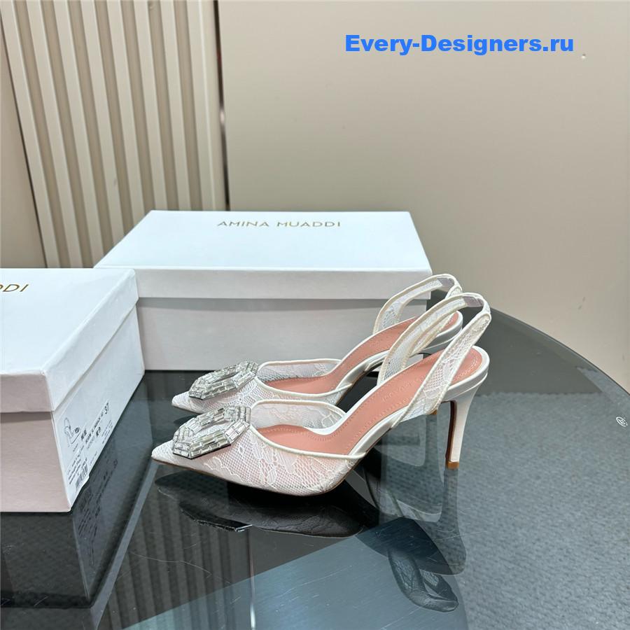 Amina Muaddi Camelia White Satin Pumps