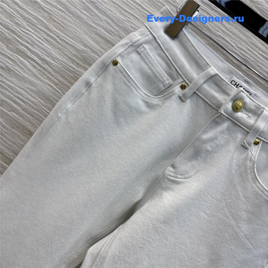 Ch**el white high-waisted flared-leg jeans