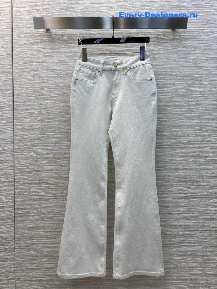 Ch**el white high-waisted flared-leg jeans