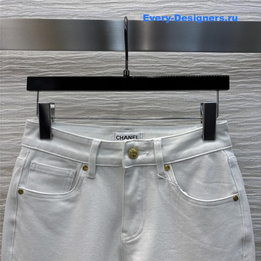 Ch**el white high-waisted flared-leg jeans