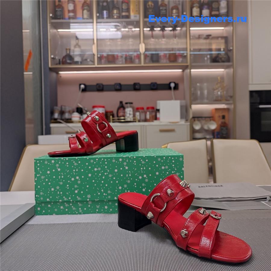 Ba1en*iaga red buckled mule heeled sandals