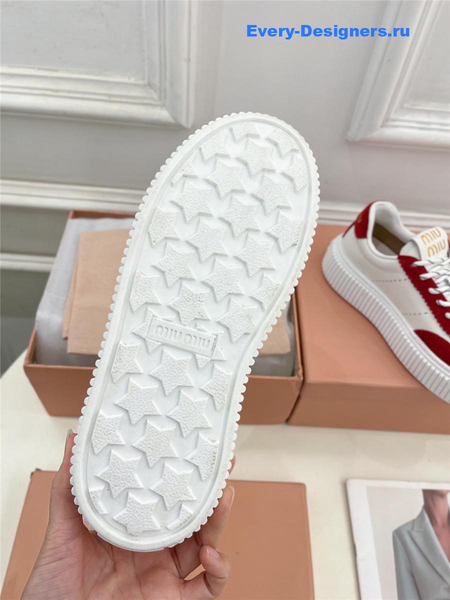 Miu Miu Red Lace-Up Low Top Platform Sneakers