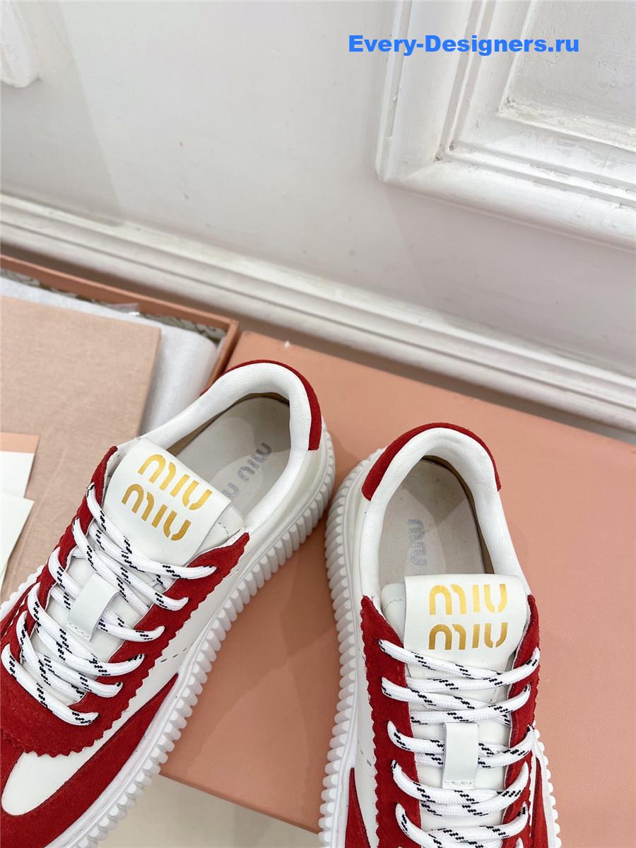 Miu Miu Red Lace-Up Low Top Platform Sneakers