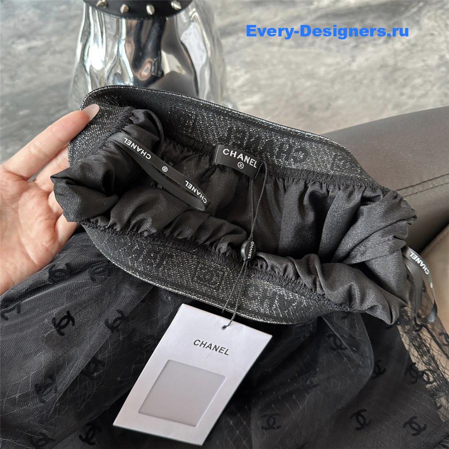 Ch**el black flocked mesh skirt