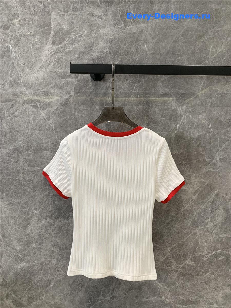 Miu Miu Red Embroidered Crew Neck Top