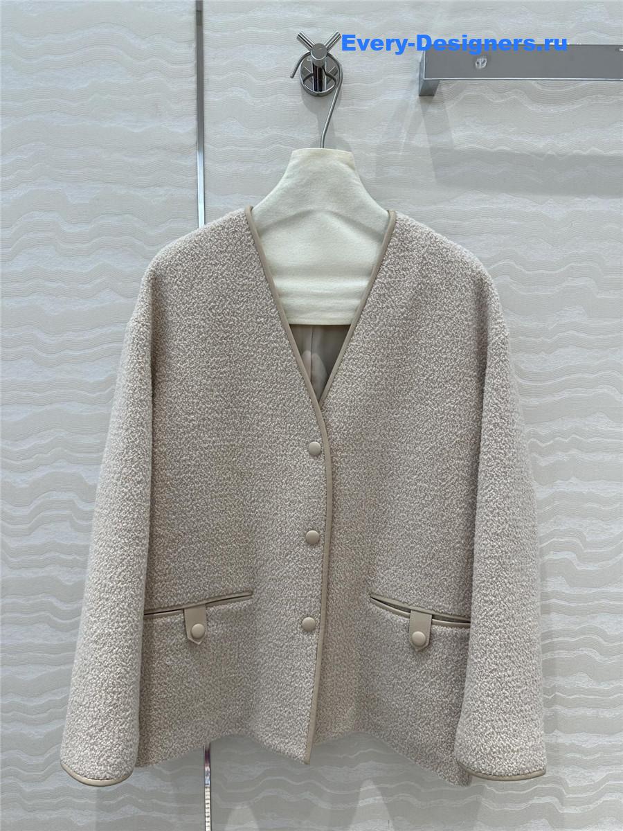 Pra*a woolen sheepskin trim coat
