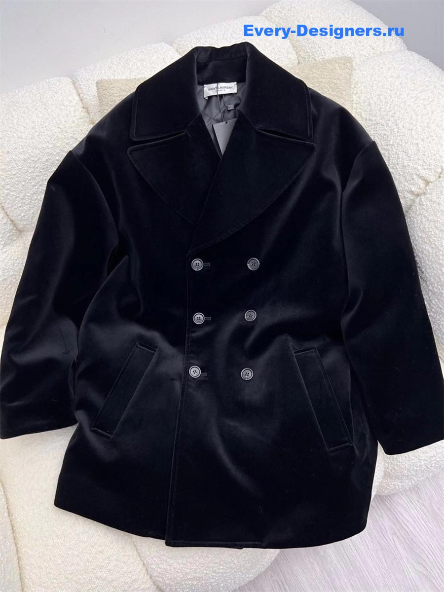 Sa1nt Lau*nt crystal-embellished velvet coat
