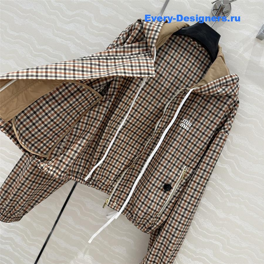 Miu Miu Vichy Pattern Blouson in Brown