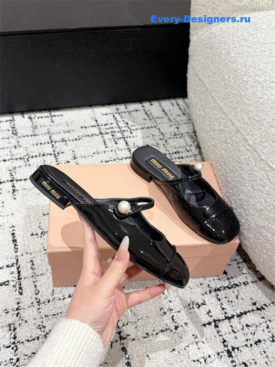 Miu Miu Block Heel Mary Jane Slippers Black