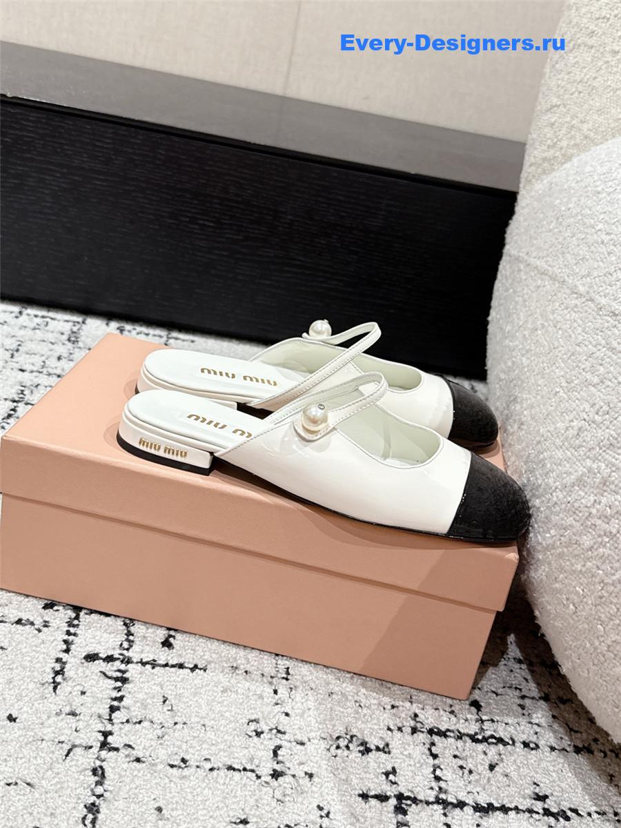 Miu Miu Block Heel Mary Jane Slippers White