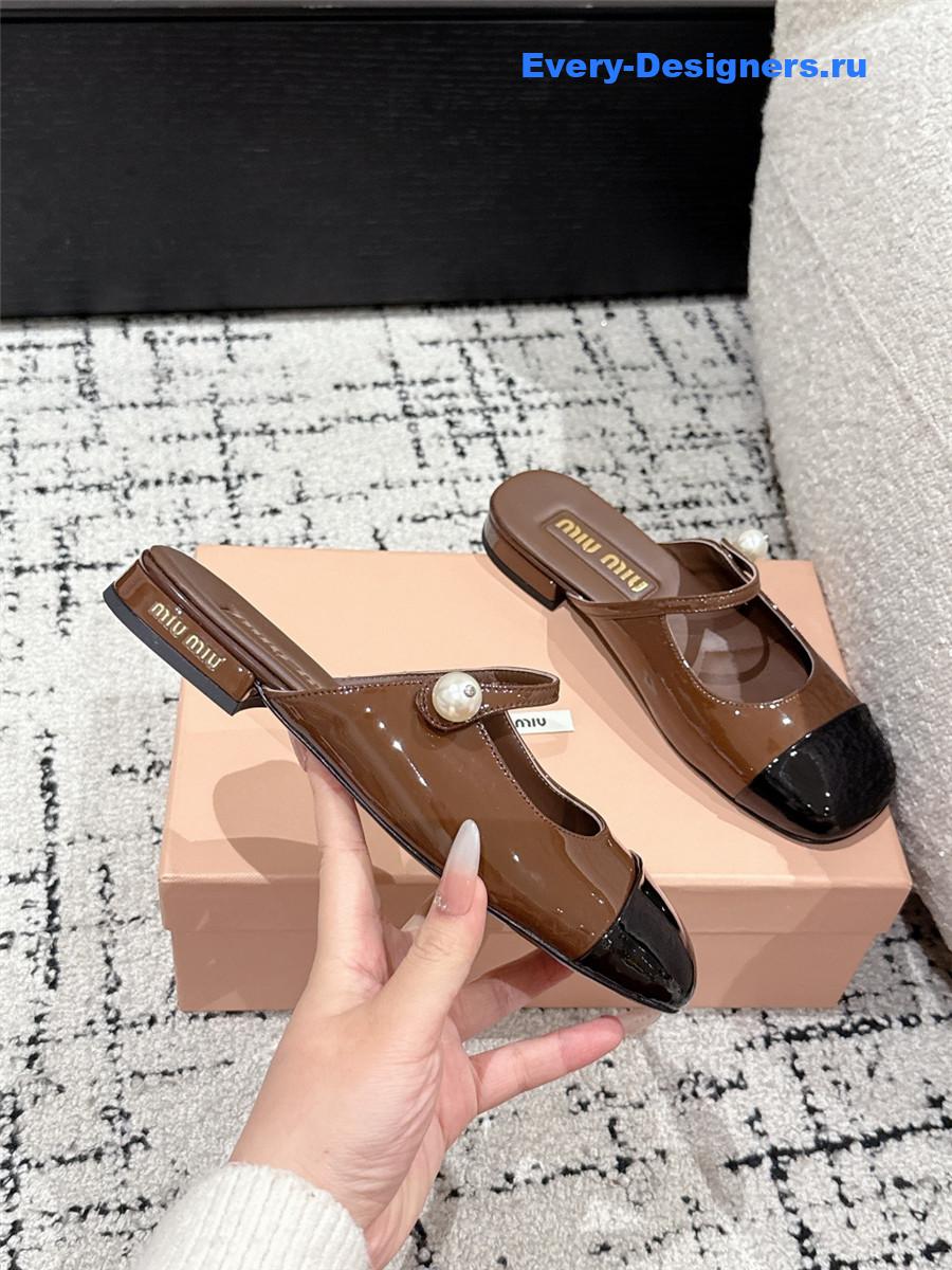 Miu Miu Pearl Block Heel Mary Jane Slippers