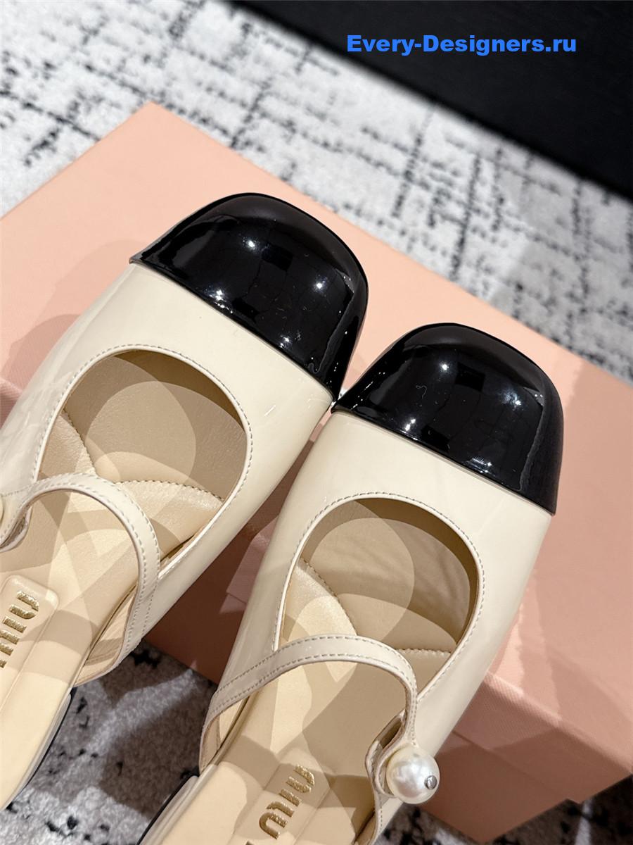 Miu Miu Block Heel Mary Jane Slippers Beige