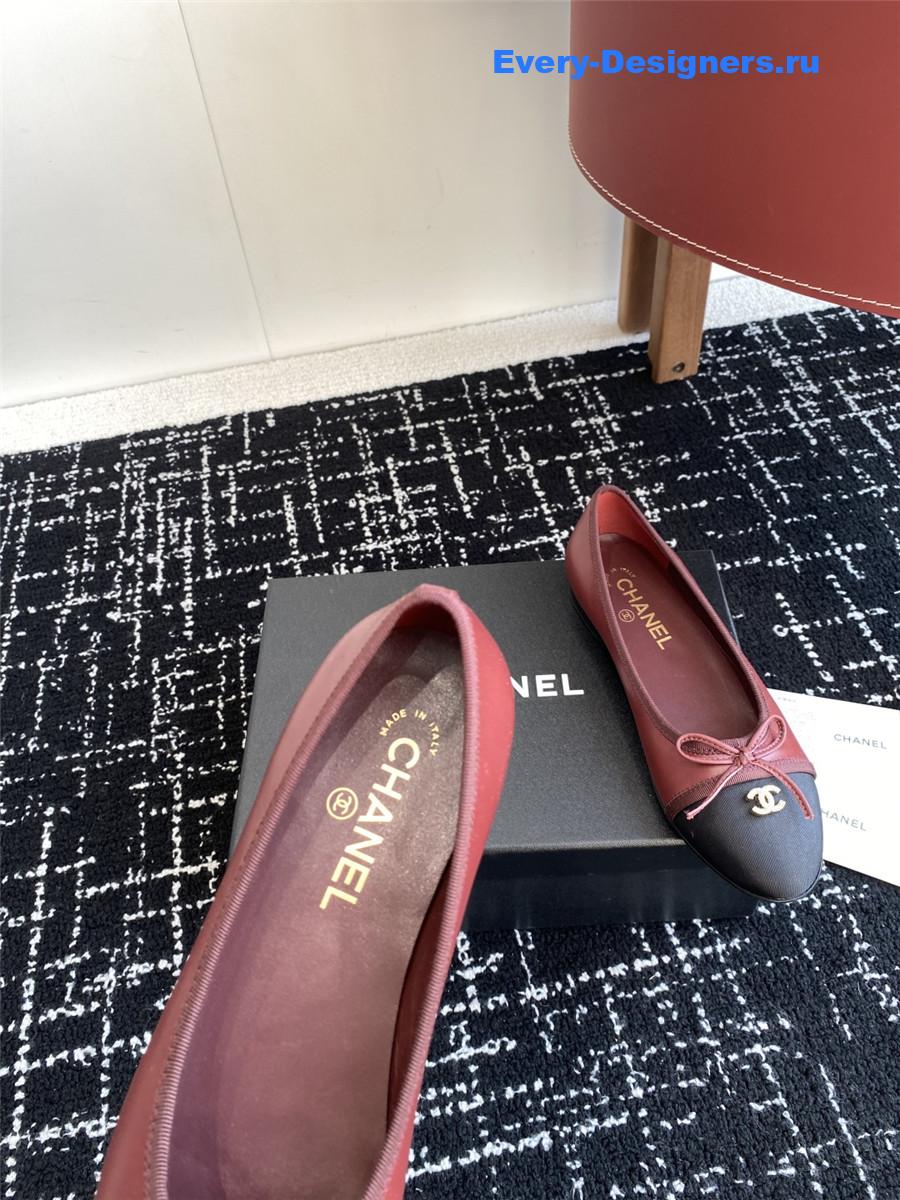 Ch**el burgundy cc embroidered ballet flats
